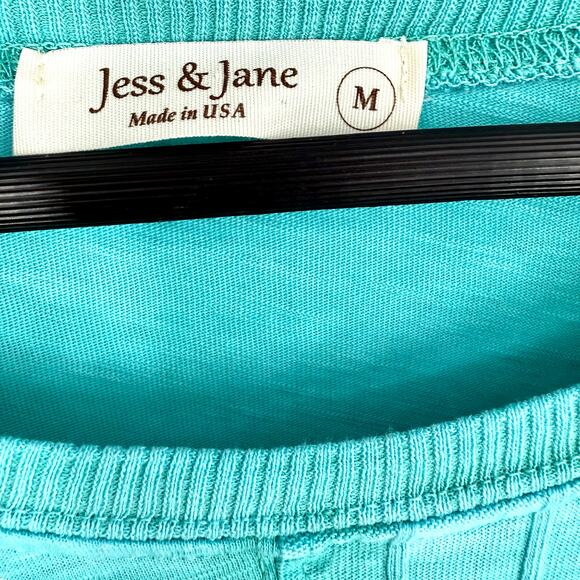 Jess & Jane Sz Medium Blue Yellow Wearable Art Unique Artsy Blouse Shirt Top - Picture 2 of 8